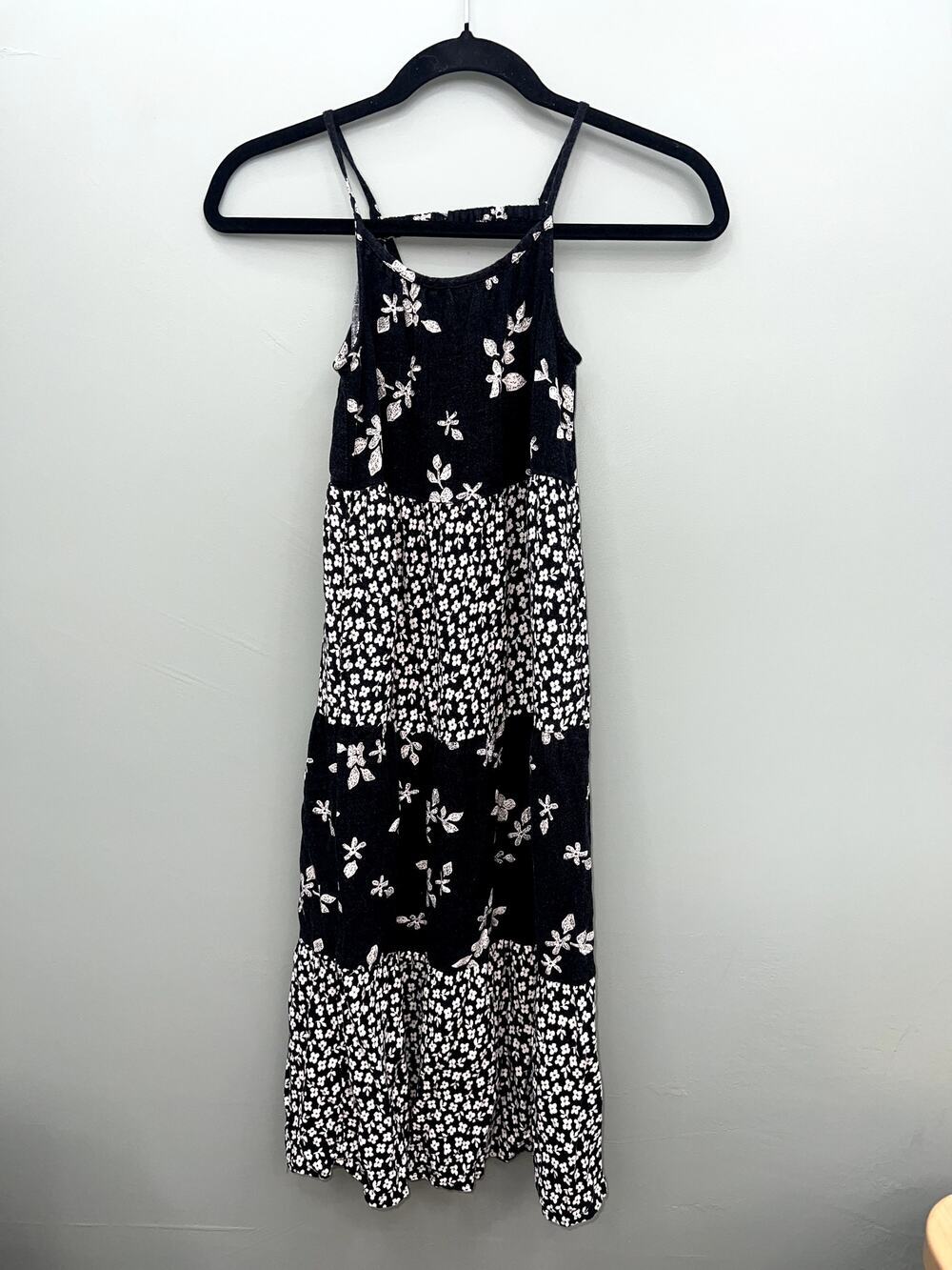 Cat & Jack Black White Floral Tiered Sundress Girls XL 14 16